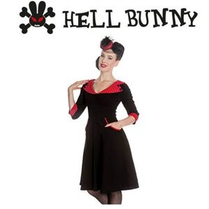 Hell Bunny Black Dress with Red Polka Dots